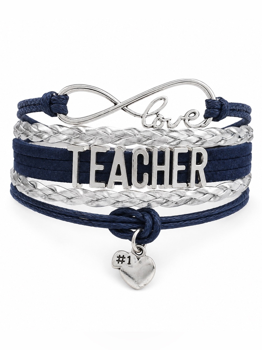 Teacher Infinity Love Layered Bracelet Navy Blue Silver Charm Gift for Teacher